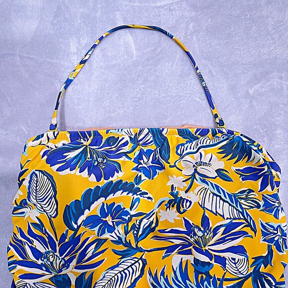 J CREW Tropical Floral Halter One Piece Swimsuit Yellow Blue Womens Large - Picture 2 of 6